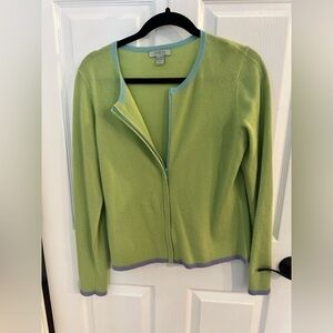 Geneva Light Green Cardigan with Blue Trim